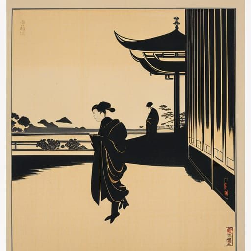 Silhouette in Sunlight: Ukiyo-e Style