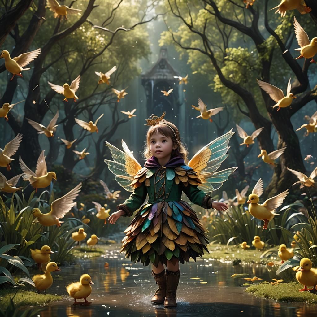 Girl in Duck Costume with Fairy Wings