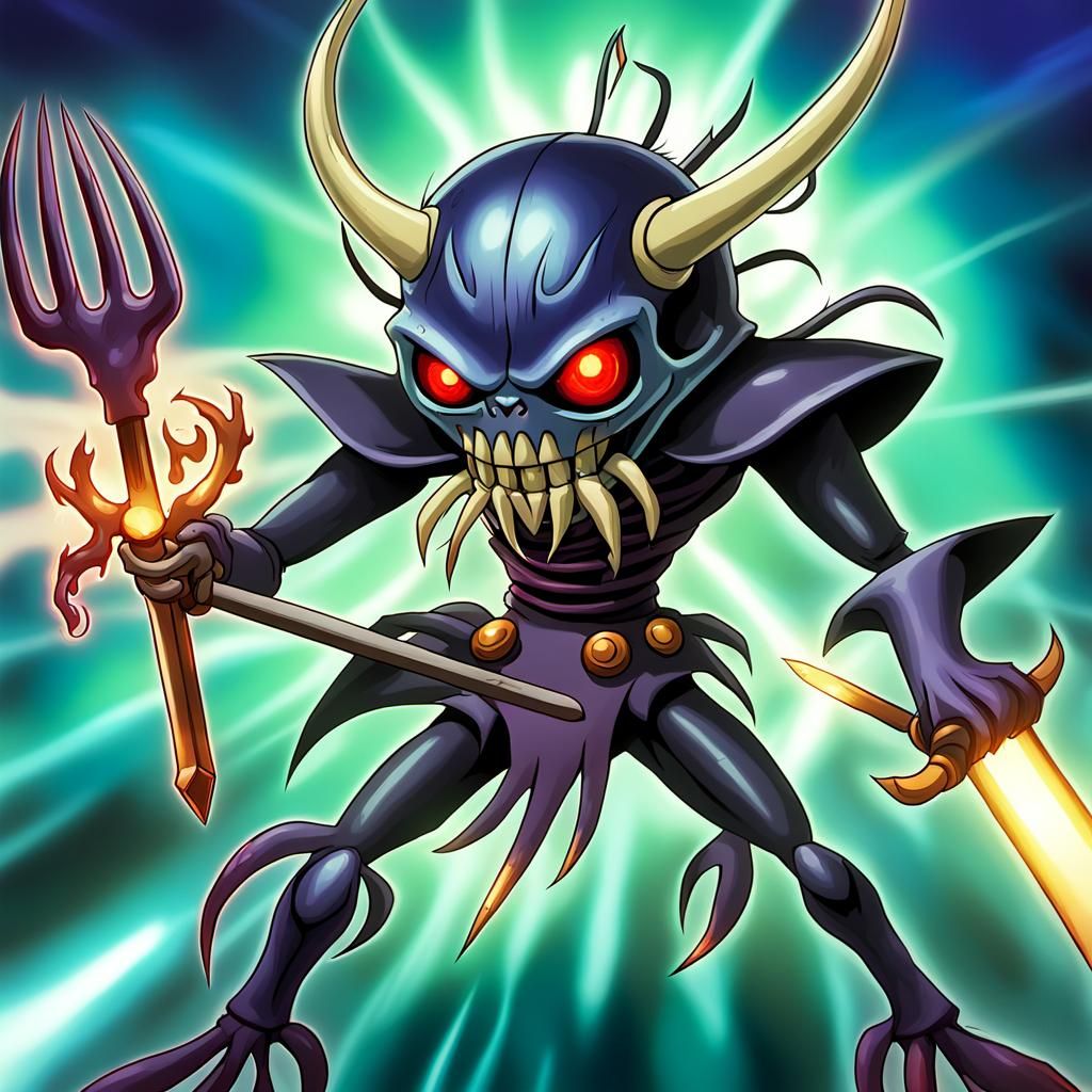 Eerie Fiend Emerges from Dark Mist in Manga Style