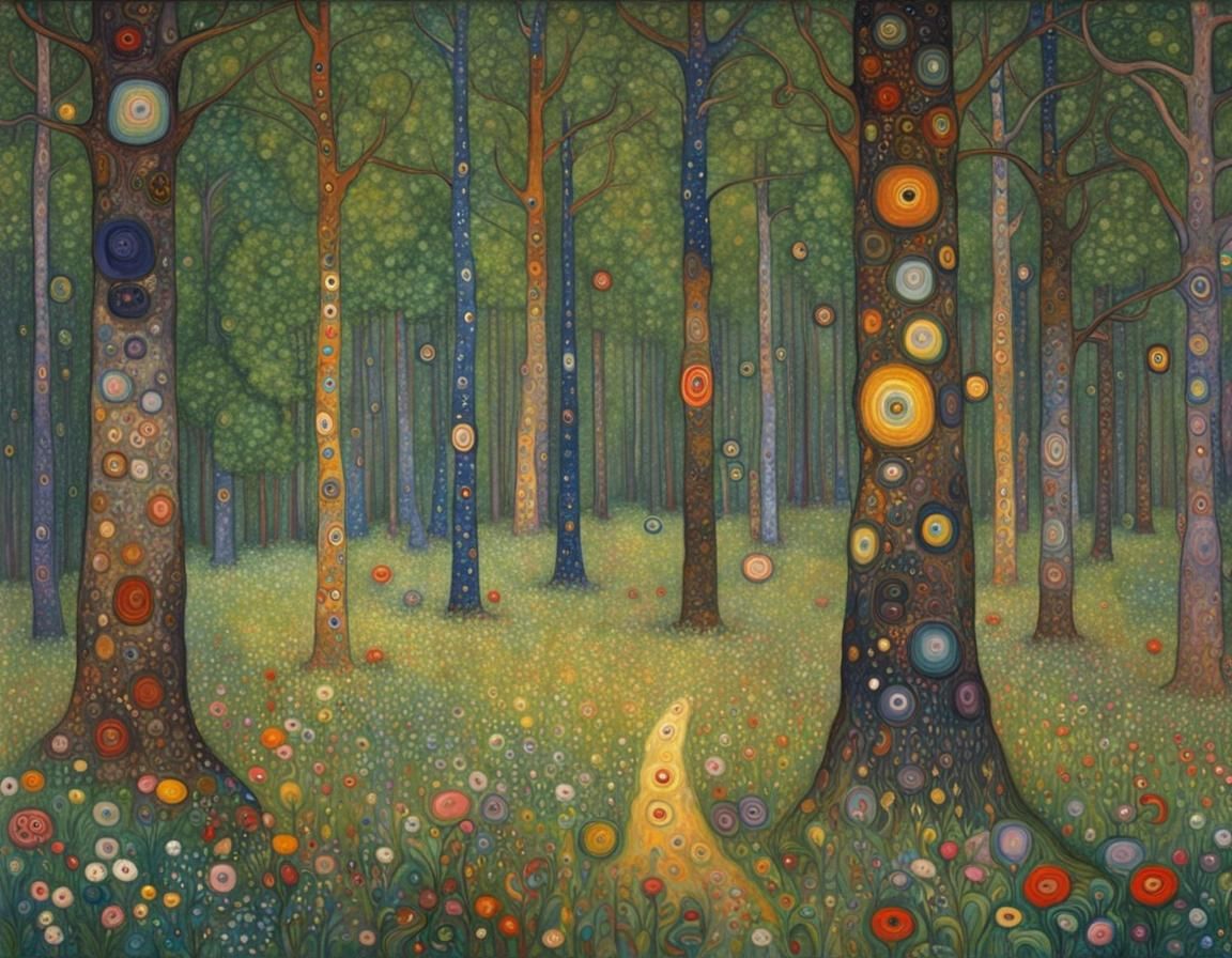Magical Forest Glade in Klimt Style