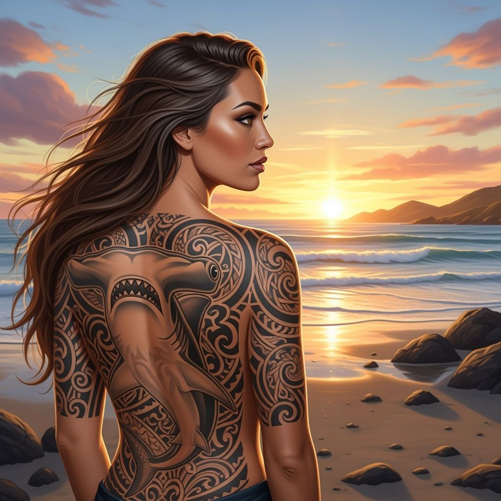Maori Woman Gazing at a Sunset Beach