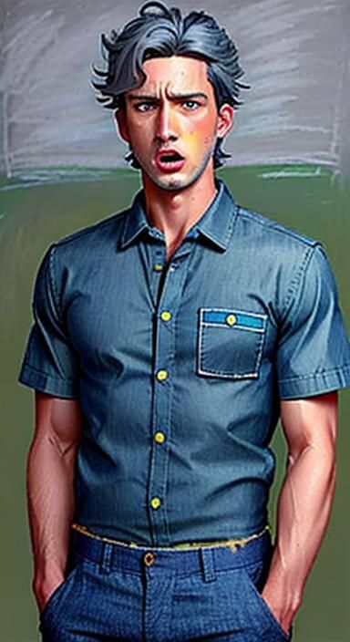 Shocked Man in Oil Pastel Drawing