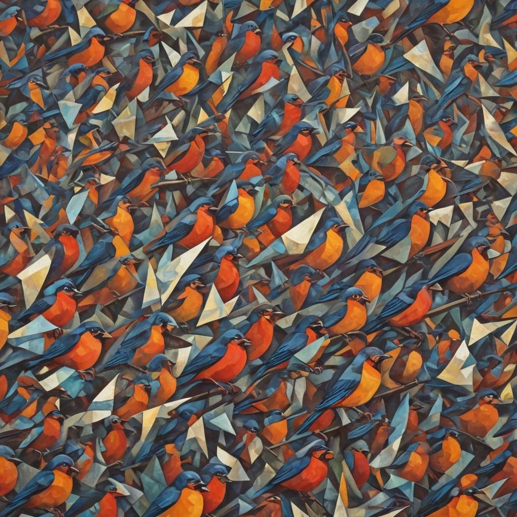 Cubist Birds Protest in Geometric Fauvist Style