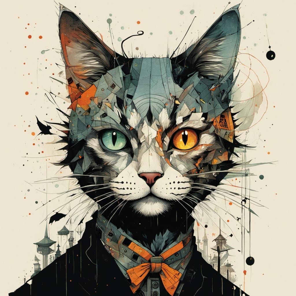 Whimsical Halloween Cats in Artistic Style