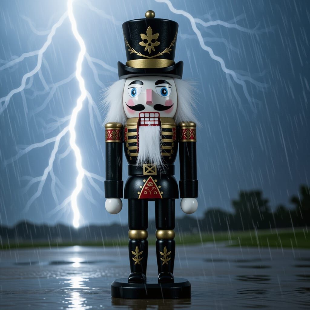 Black and White Deathcore Nutcracker in Thunderstorm