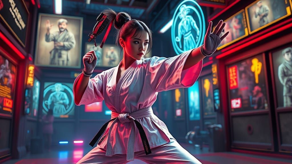 Futuristic Karate Training with Holographic Masters