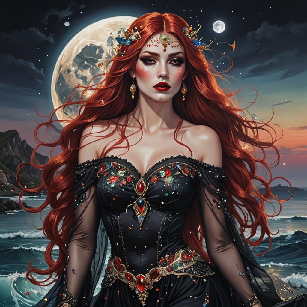 Goddess with Red Hair in Fantasy Art Style