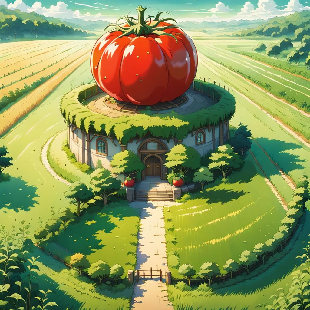 Giant Tomato in Meadow, Studio Ghibli Anime