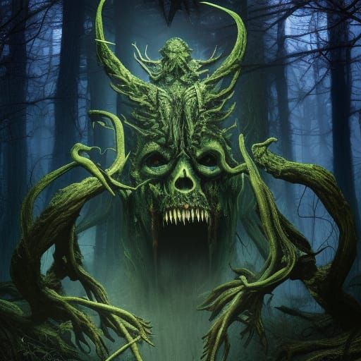 Terrifying Banshee in Dark Forest: Detailed Matte Painting