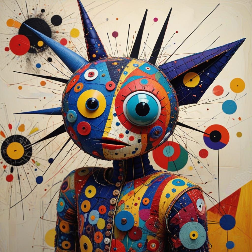 Vibrant Quilted Creature in Surrealist Abstraction