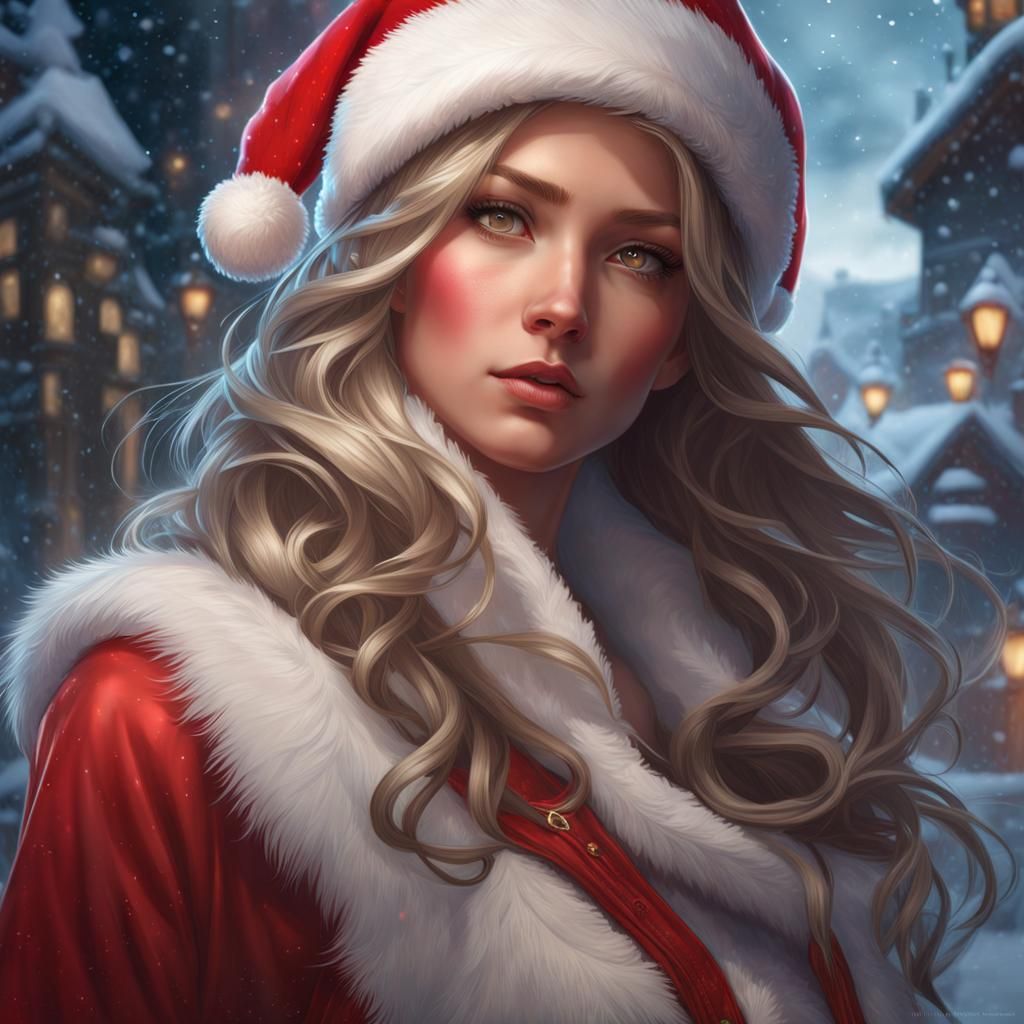 Hyperdetailed Girl Santa Portrait in Digital Art Style
