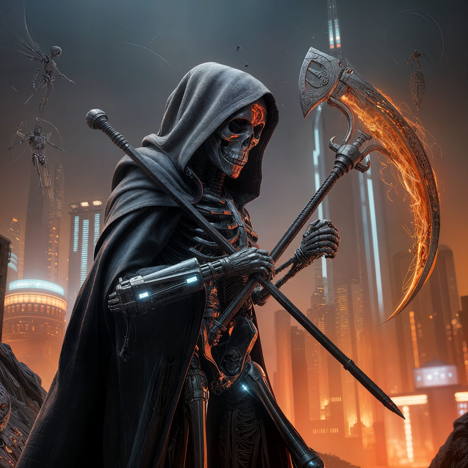 Fiery Soul Reaper in a Sci-Fi Setting
