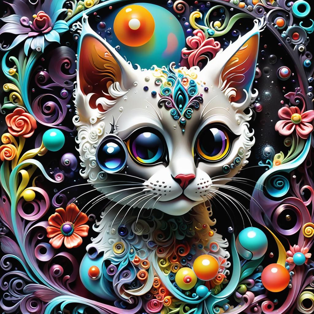 Ethereal Gothic Whispers: Filigree Florals and Kitten