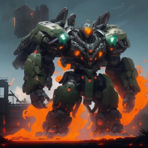 Epic Fantasy Dragon in Cyberpunk Metal Armor