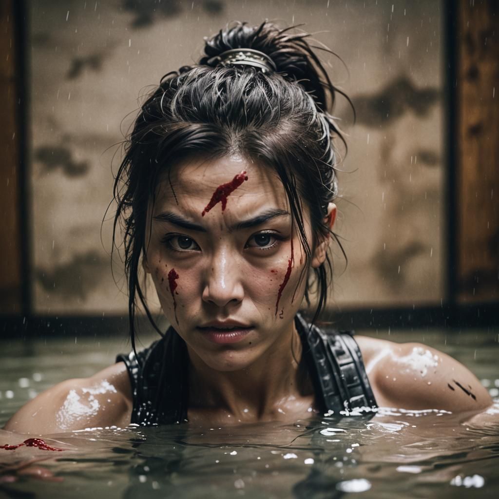 Ninja Warrior Fight in Japanese Bathhouse Portrait