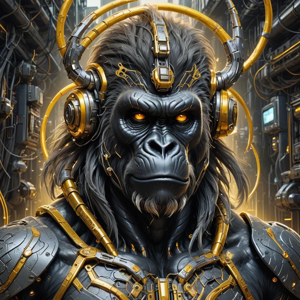 Half-Metal Alien Gorilla in a Digital Painting