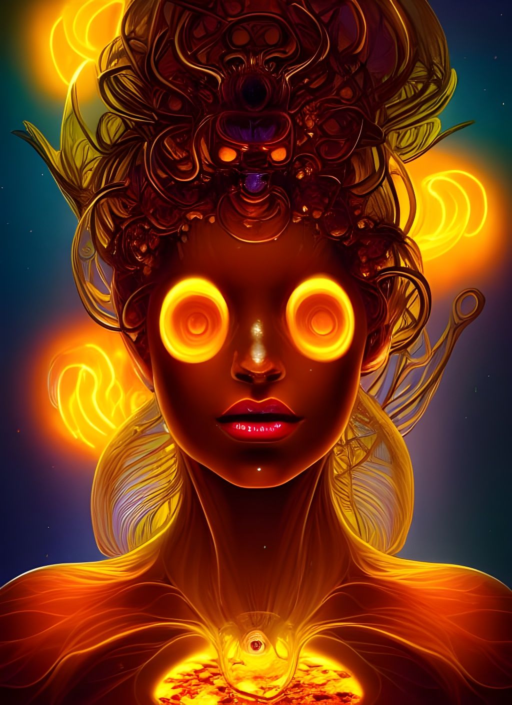 Honey Elemental Bee Goddess in Art Deco Style