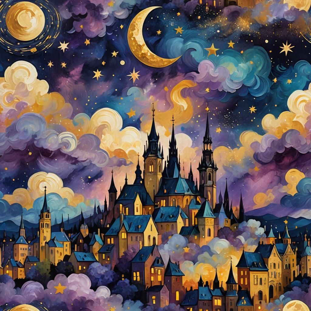 Dreamy Cityscape: A Starry Night Collage
