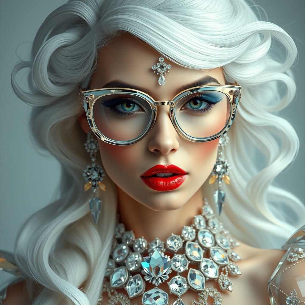 Elegant Woman Adorned with Crystal Jewelry in Surreal Style