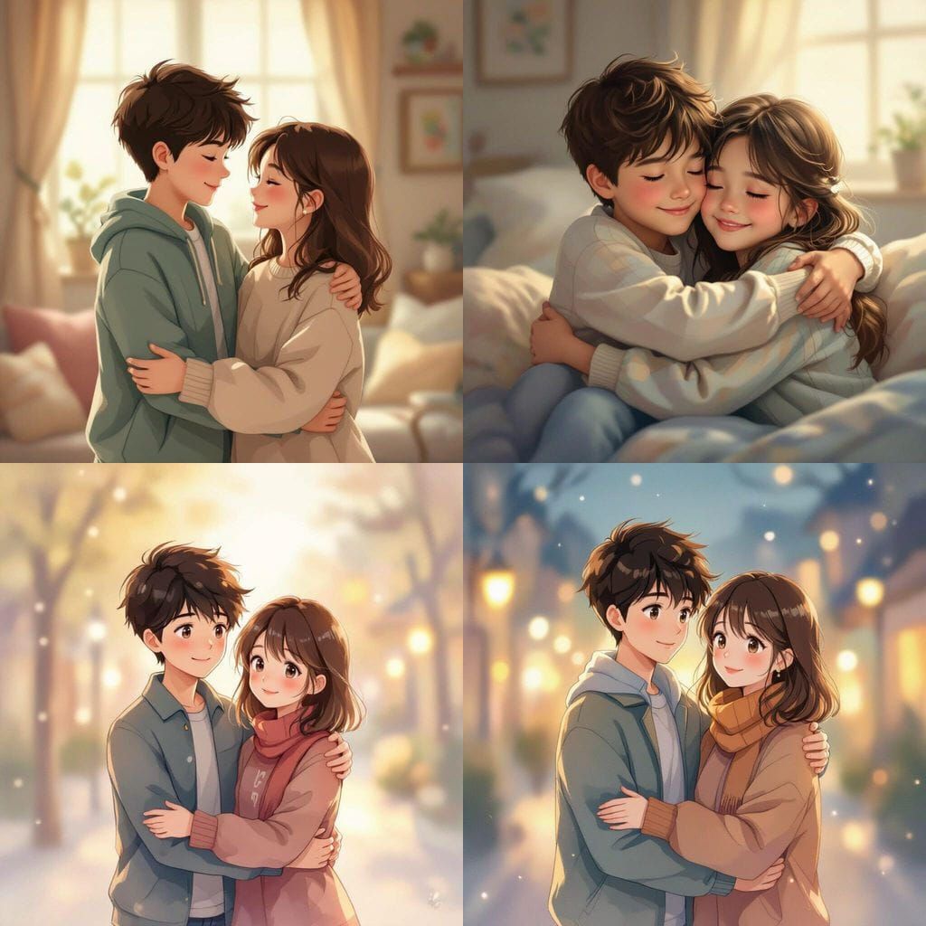 Friends Share a Heartwarming Hug in Soft Evening Light