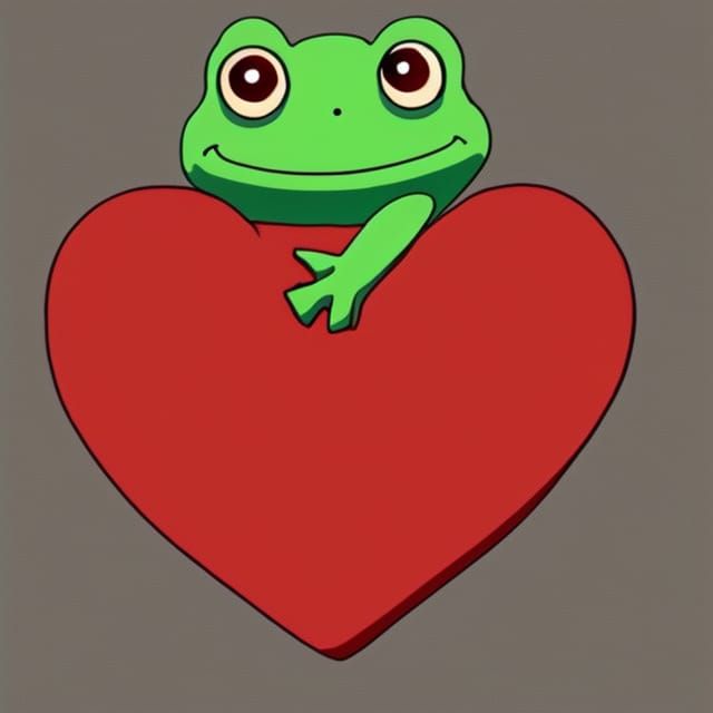 Anime-Style Frog Presents Cartoon Heart