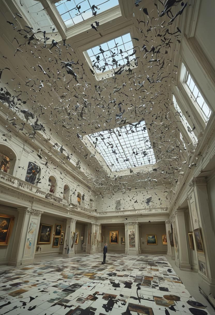 Vast Room of Surreal Art in Magical Realism Style