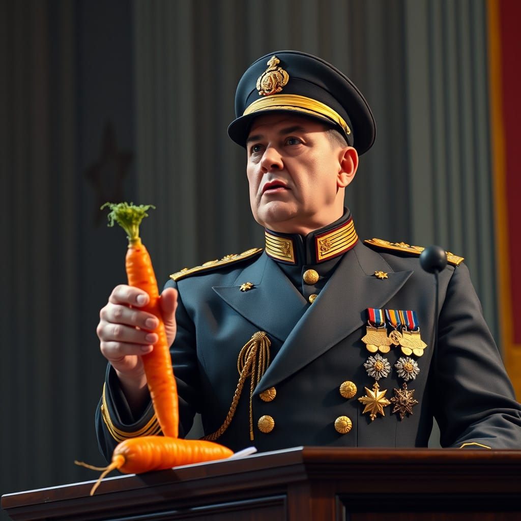 Dictator Addresses Crowd with Grandiose Gesture