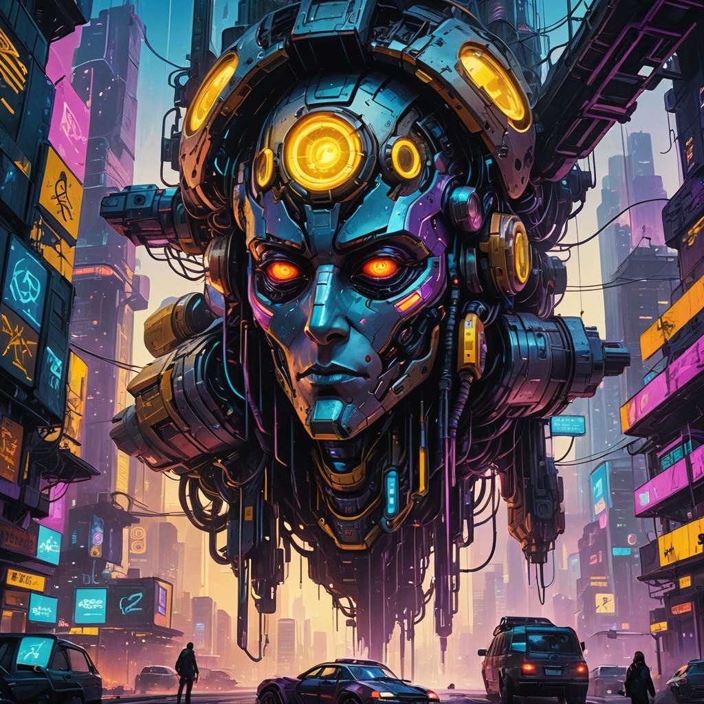 Cyberpunk Eagle Soars Over Neon Metropolis