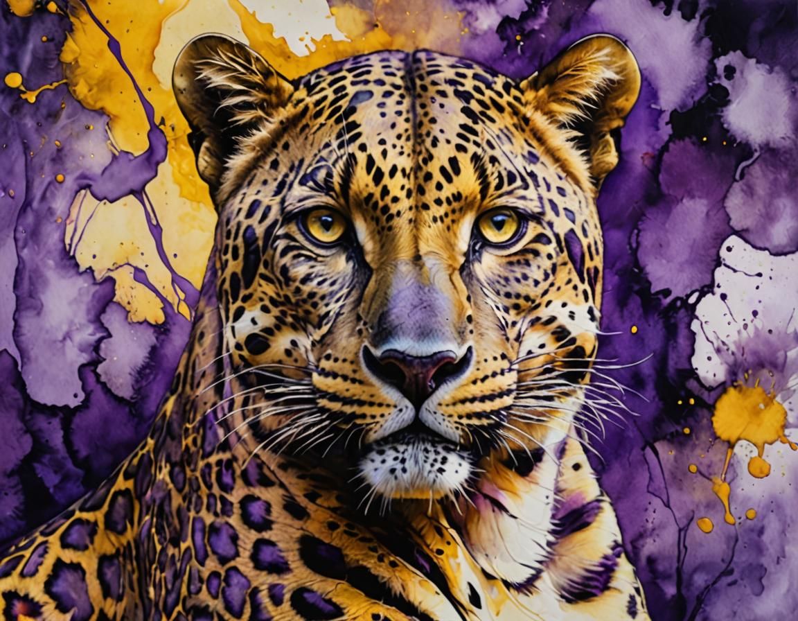 Vibrant Leopard Portrait in Alcohol Ink Style