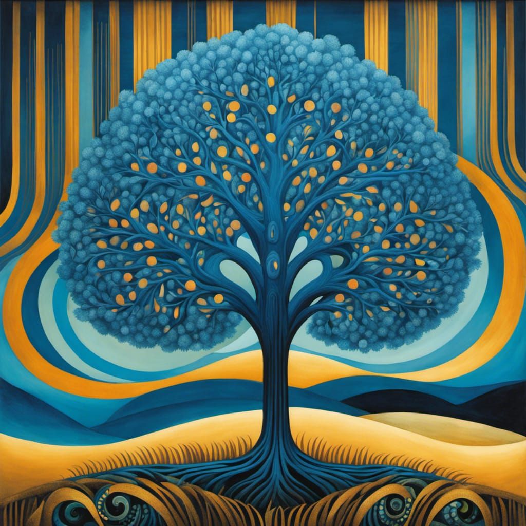 Blue Tree in Art Brut Style