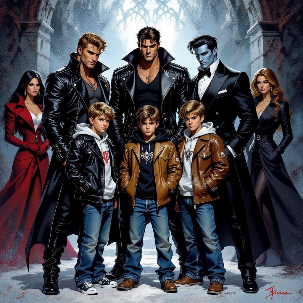 Lycan Protectors and Vampire Overseer in Dark Fantasy Style