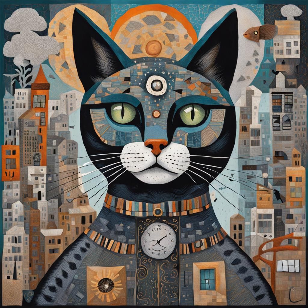Whimsical Cat Having a Panic Attack, Detailed Artwork