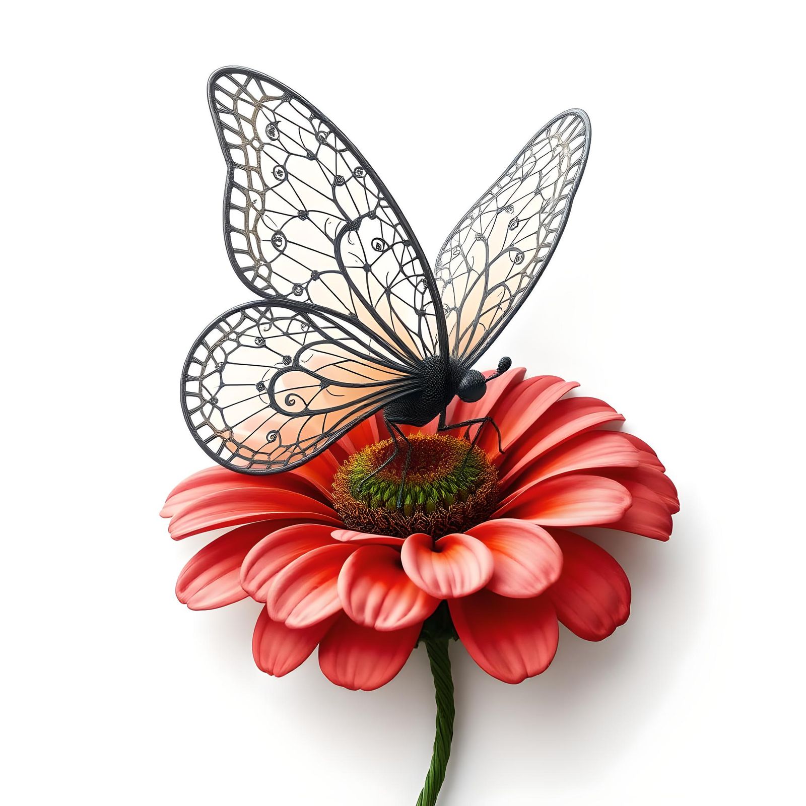 Abstract Butterfly Fractal Design with 3D Shading