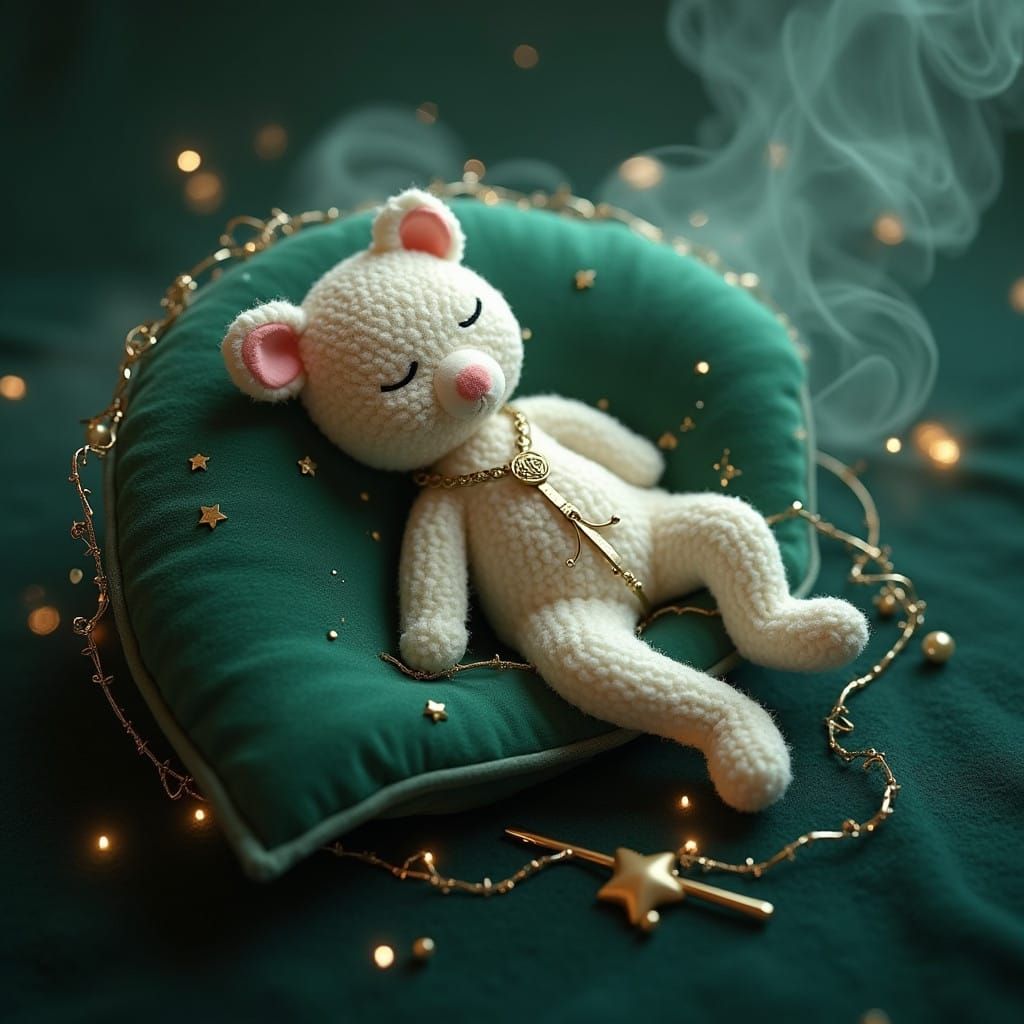 Surreal Pajama-Clad Crochet Needle Slumbers in Whimsical Dre...