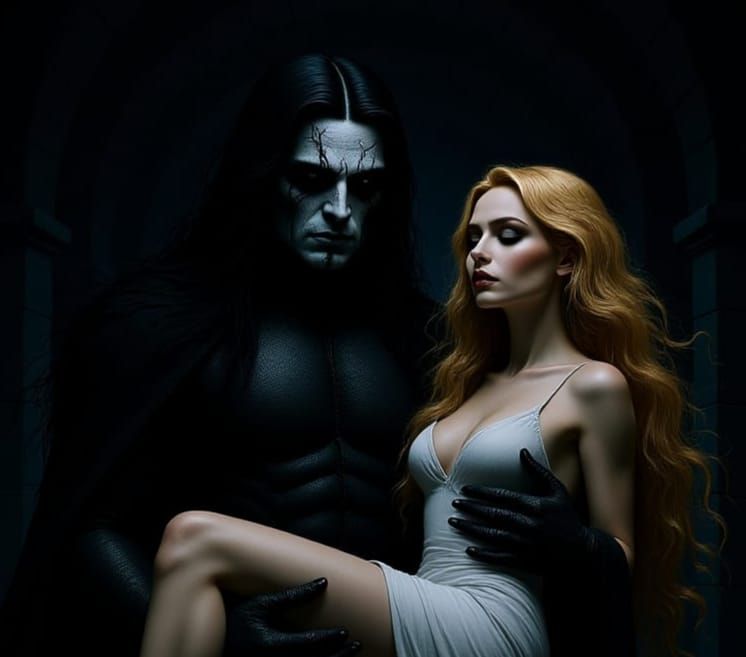 Dark Fantasy Horror: Man with Lightning Hair and Captive Wom...