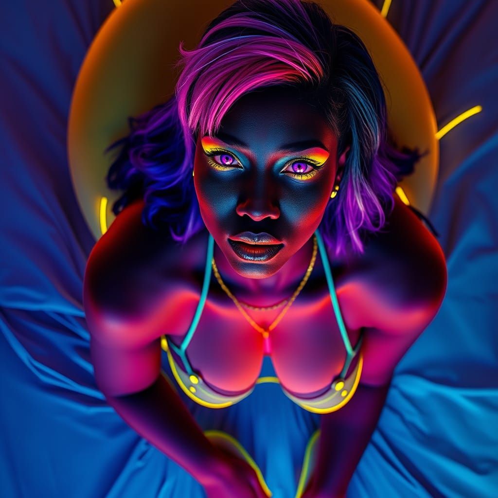 Cyberpunk African Transgender Woman with Neon Cybernetics