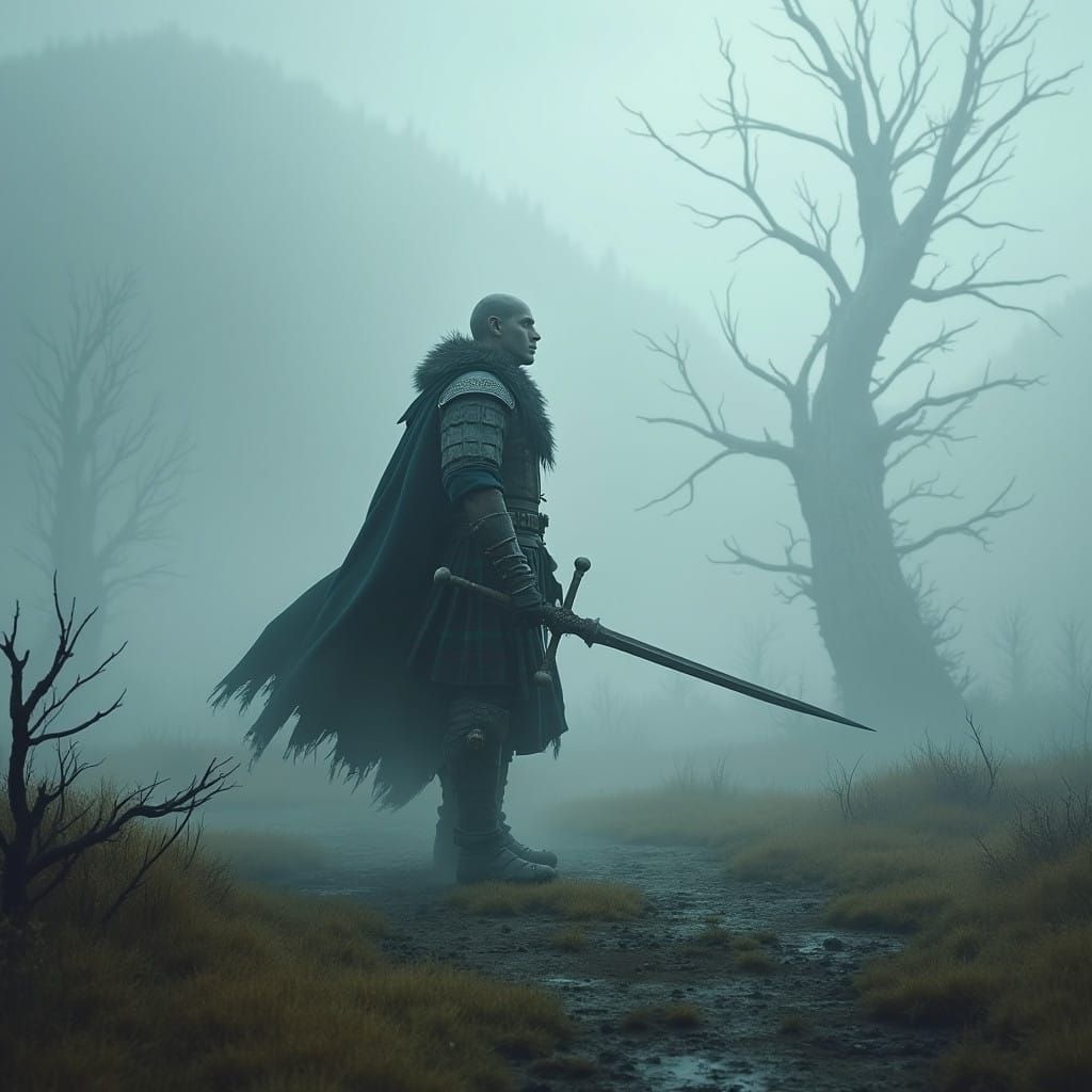 Majestic Highlander Embarks onto a Haunted Moorland