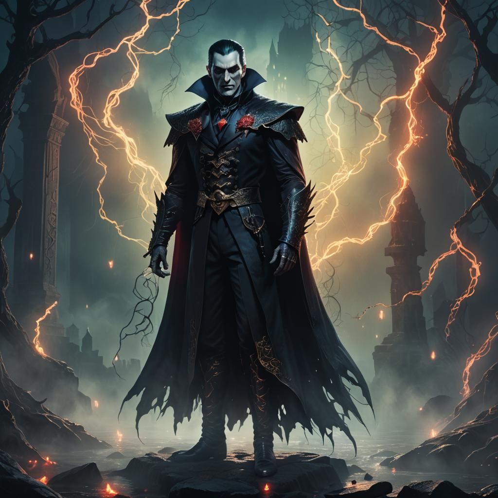 Dracula in Neon-Lit Ancient Himmelstrand: 3D Anime Style