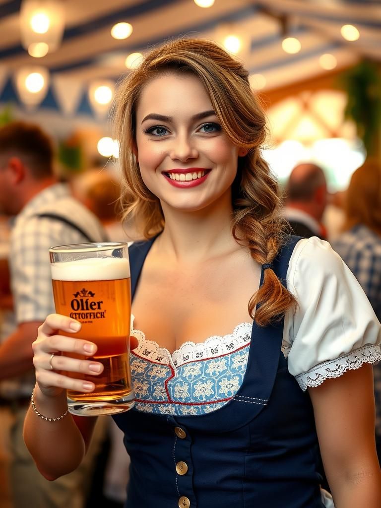 Smiling Bavarian Waitress at Oktoberfest Celebration