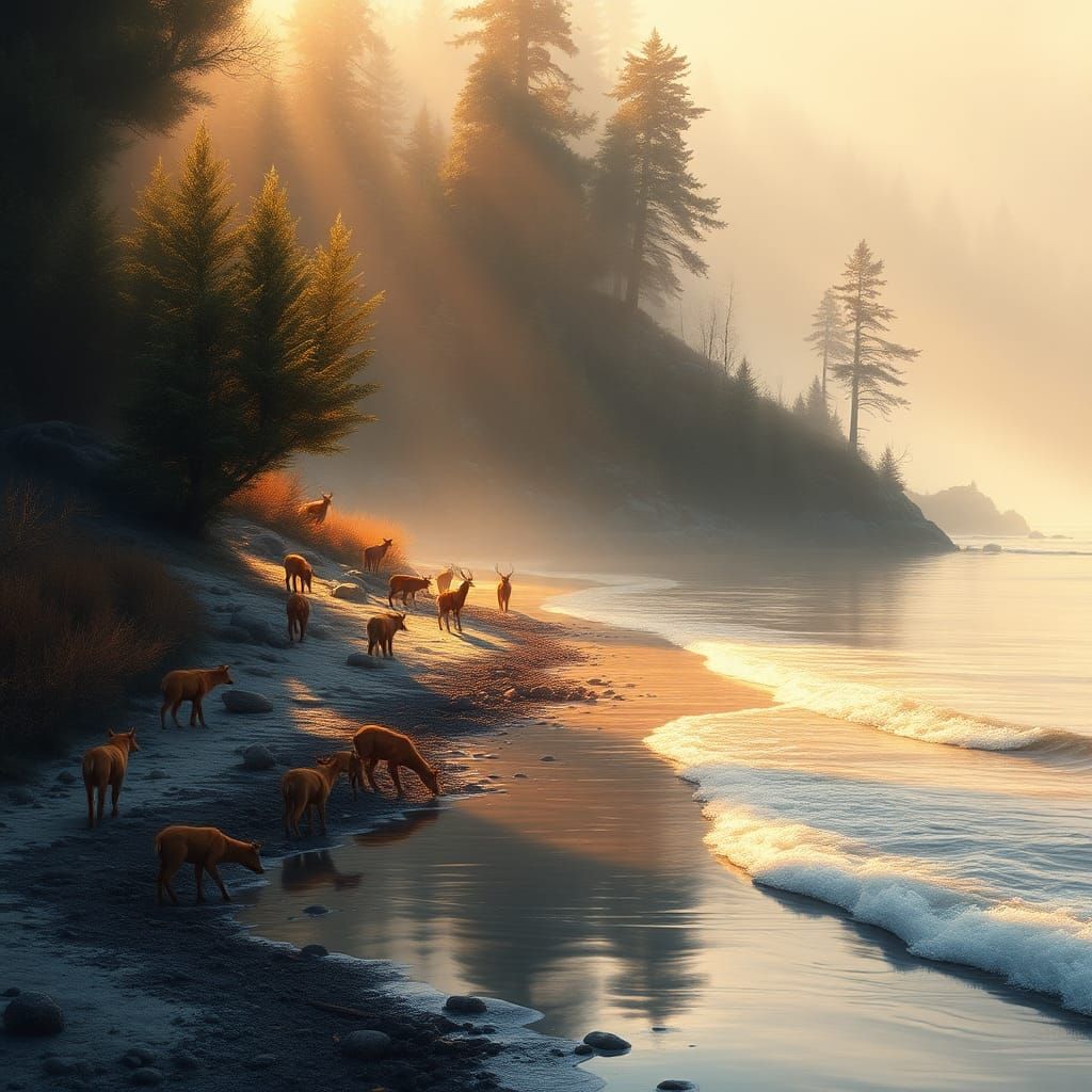 Coastal Winter Woodland: A Hyperrealistic Digital Painting