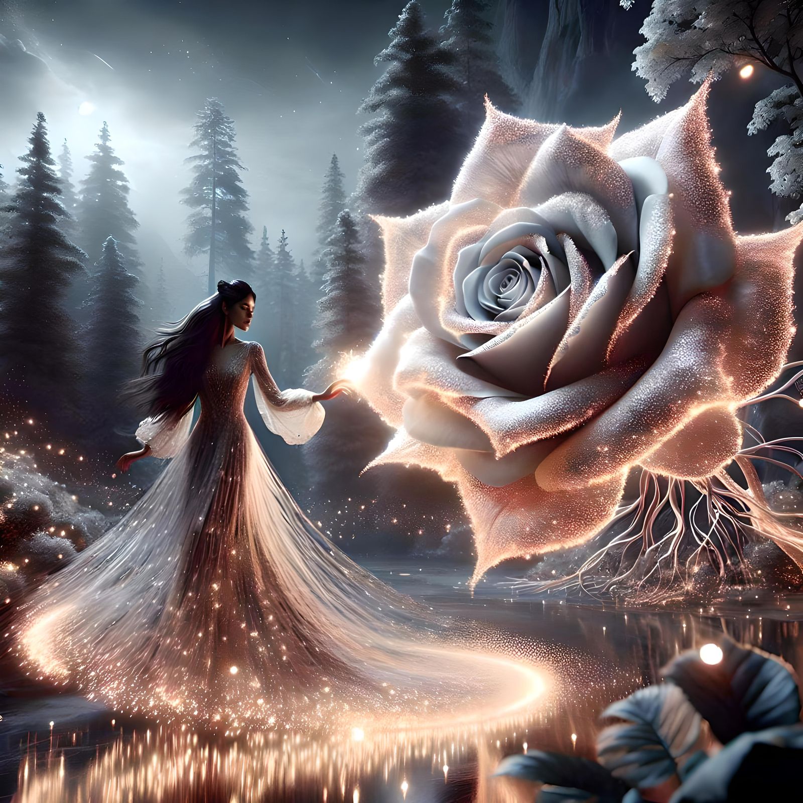 Ethereal Dance with Luminous Rose