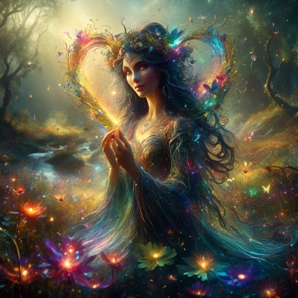 Smiling Fairy in Heart-Shaped Rainbow Frame