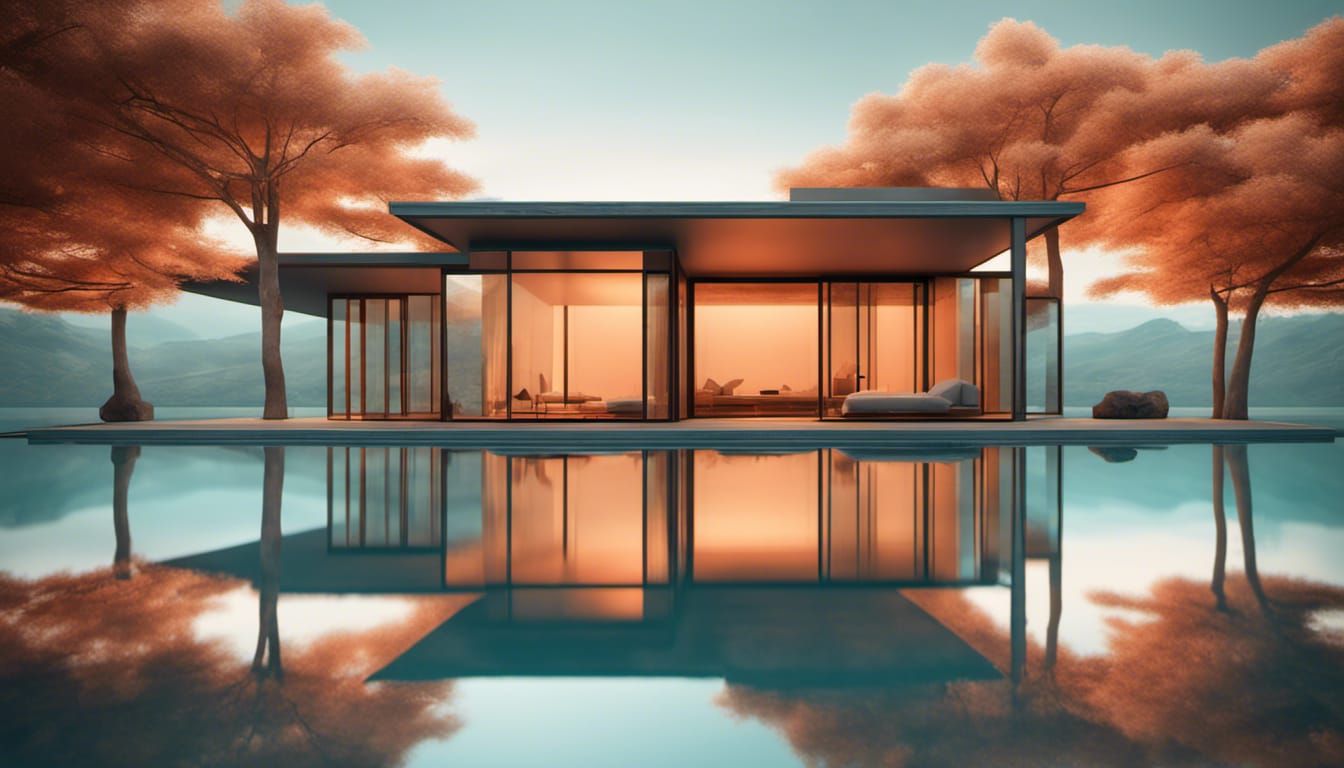 Dreamy House Reflection with Chiaroscuro Lighting