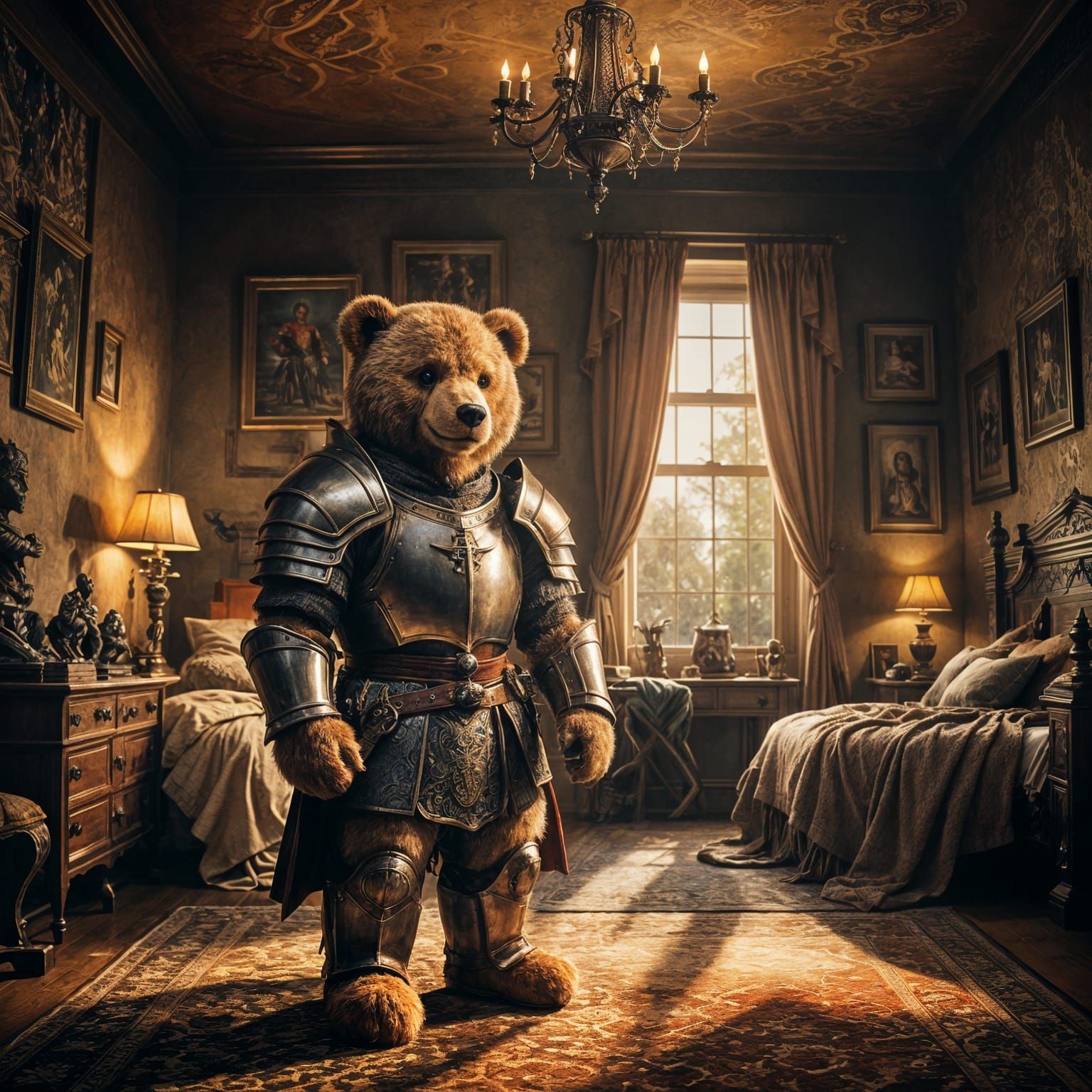 Teddy Bear Knight Protecting Bedroom in Epic Style
