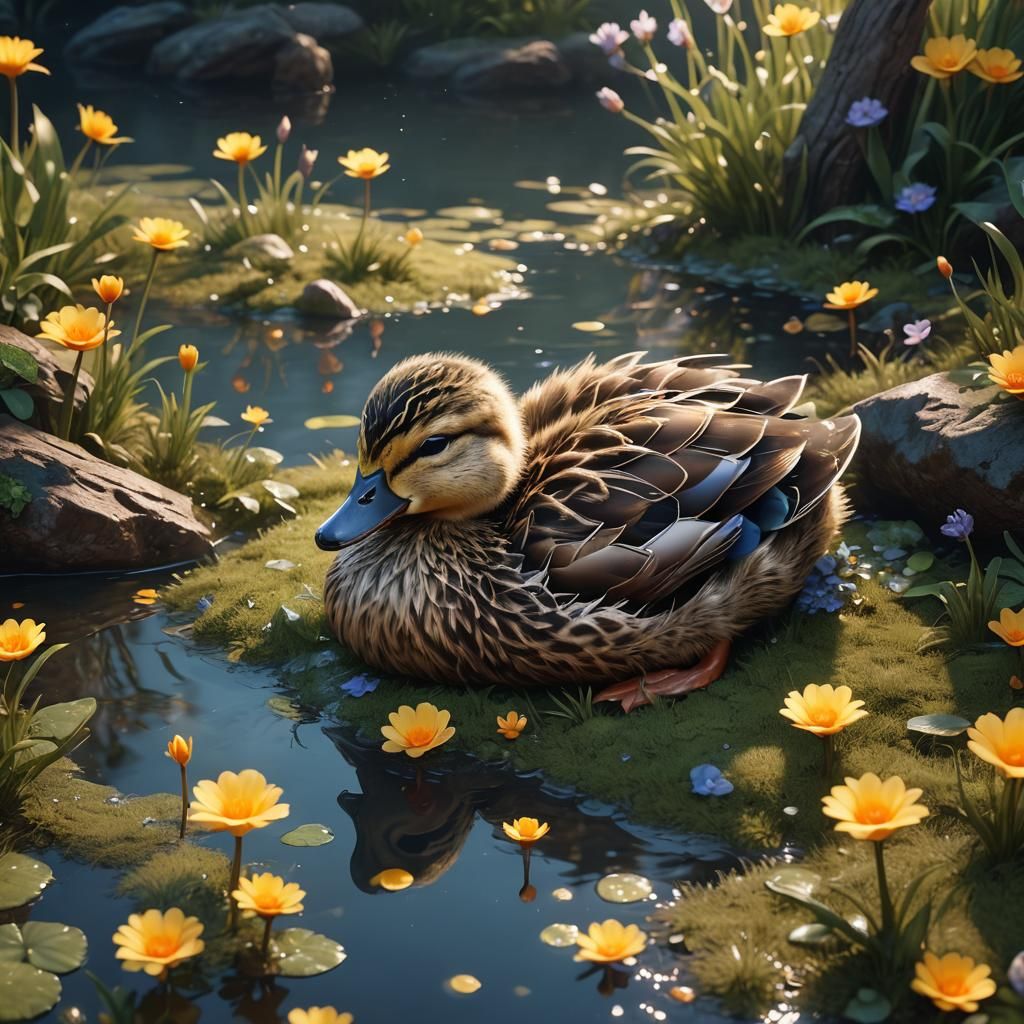 Sleeping Duckling in Detailed Matte Painting Style