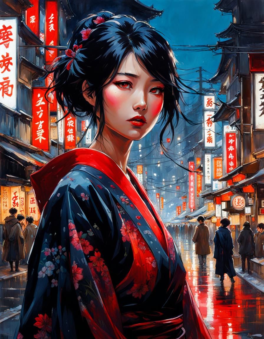 Beautiful Japanese Girl in Tokyo Street: Splash Art