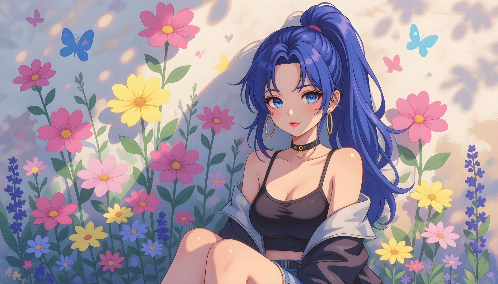 Dreamy Pop Art Woman with Floral Graffiti