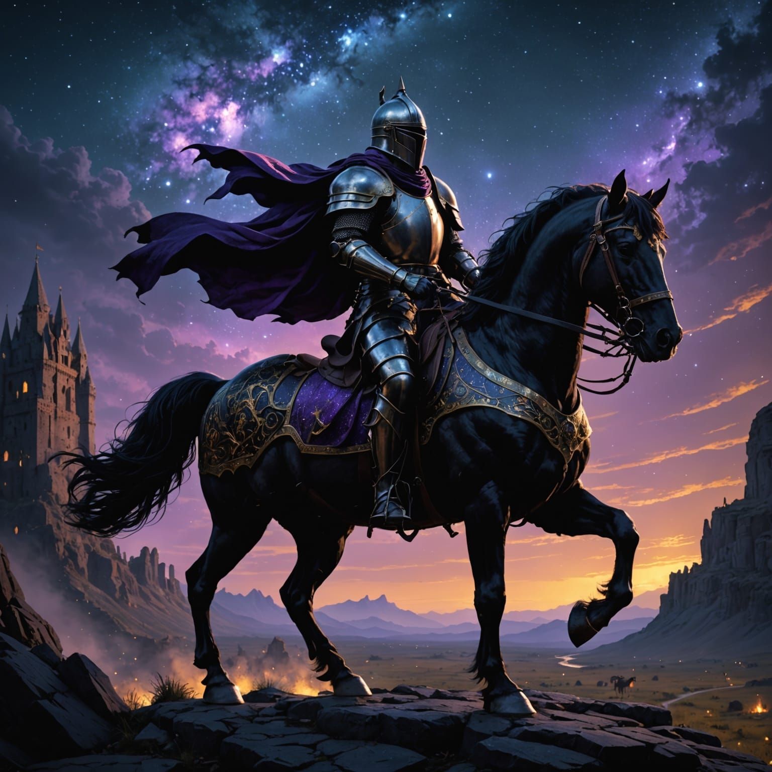 Ethereal Dark Fantasy Knight Rides into the Night