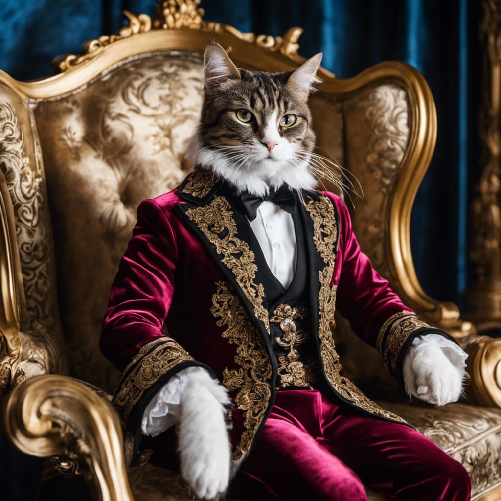 Aristocratic Cat in Smoking Jacket, Detailed Portrait