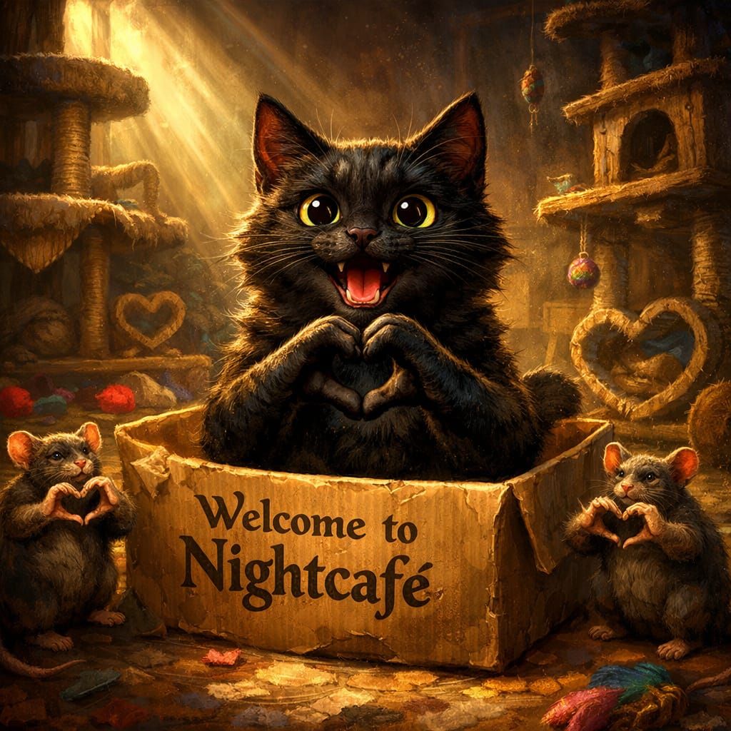 Joyful Cat Enthusiast in Cardboard Box Painting